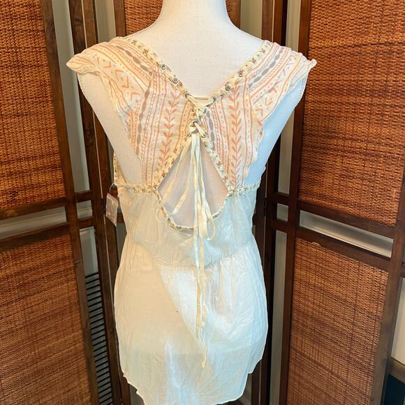 New Free People Sleeveless Boho Festival Top Beaded Size Large - Picture 5 of 11